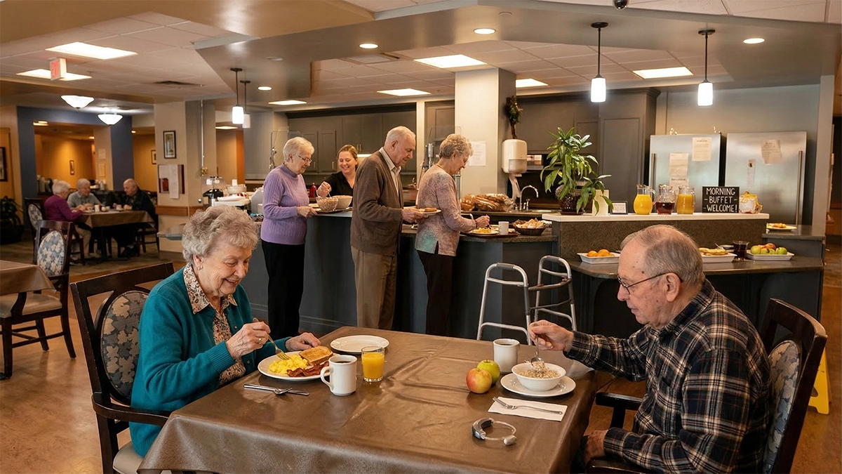Residents in the cafeteria at St. Margaret's long-term care facility, New Orleans.